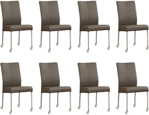 ShopX Leren eetkamerstoel comfort met wieltjes, bruin leer, bruine keukenstoelen