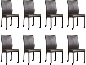 ShopX Leren eetkamerstoel comfort met wieltjes, grijs leer, grijze keukenstoelen