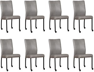 ShopX Leren eetkamerstoel comfort met wieltjes, grijs leer, grijze keukenstoelen