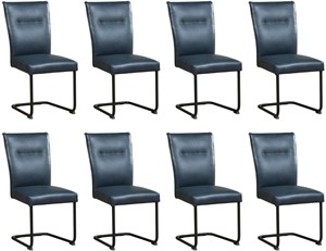 ShopX Leren eetkamerstoel retro, blauw leer, blauwe keukenstoelen