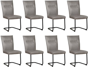 ShopX Leren eetkamerstoel retro, grijs leer, grijze keukenstoelen