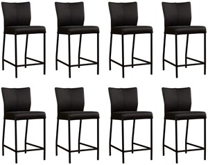 ShopX Leren barstoel revolt laag, zwart leer, zwarte barkruk