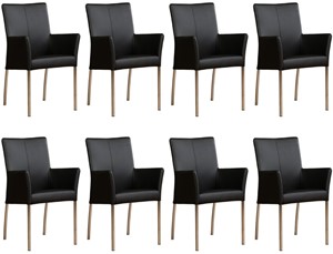 ShopX Leren eetkamerstoel comfort met armleuning, zwart leer, zwarte keukenstoelen