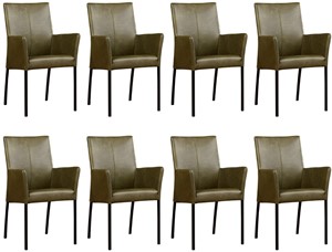 ShopX Leren eetkamerstoel comfort met armleuning, groen leer, groene keukenstoelen