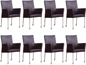 ShopX Leren eetkamerstoel comfort met wieltjes en armleuning, paars leer, paarse keukenstoelen