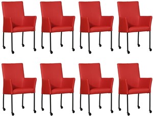 ShopX Leren eetkamerstoel comfort met wieltjes en armleuning, rood leer, rode keukenstoelen