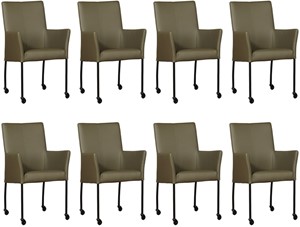 ShopX Leren eetkamerstoel comfort met wieltjes en armleuning, groen leer, groene keukenstoelen