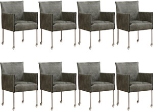 ShopX Leren eetkamerstoel more, grijs leer, grijze keukenstoelen