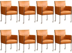 ShopX Leren eetkamerstoel more, bruin leer, bruine keukenstoelen