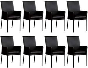 ShopX Leren eetkamerstoel royal met armleuning, zwart leer, zwarte keukenstoelen