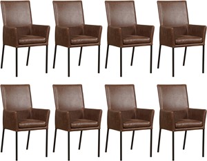 ShopX Leren eetkamerstoel royal met armleuning, bruin leer, bruine keukenstoelen