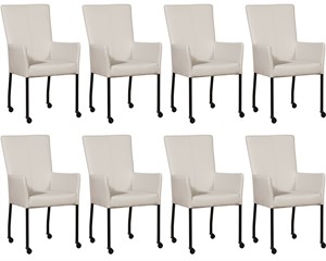 ShopX Leren eetkamerstoel deal met armleuning, crème leer, crème keukenstoelen