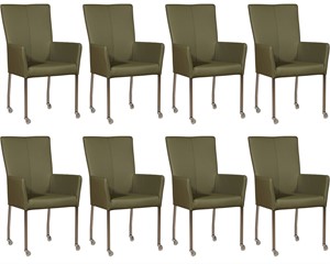 ShopX Leren eetkamerstoel deal met armleuning, groen leer, groene keukenstoelen