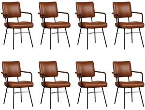 ShopX Leren eetkamerstoel solid met armleuning, bruin leer, bruine keukenstoelen