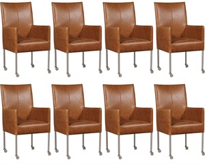 ShopX Leren eetkamerstoel spark, bruin leer, bruine keukenstoelen