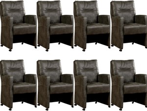ShopX Leren eetkamerfauteuil sharp, grijs leer, grijze keukenstoelen