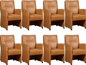 ShopX Leren eetkamerfauteuil sharp, bruin leer, bruine keukenstoelen