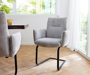DELIFE Freischwinger Jova-Flex mit Armlehnen Cord Silbergrau Freischwinger flach Schwarz Taschenfederkern