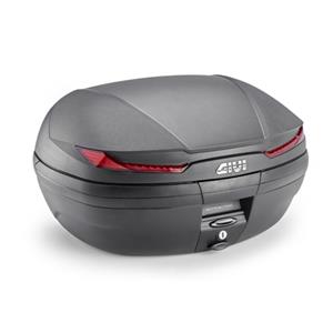 V45 Arena topkoffer, Topkoffers en zijkoffers voor de moto, rode reflectoren, zwarte cover
