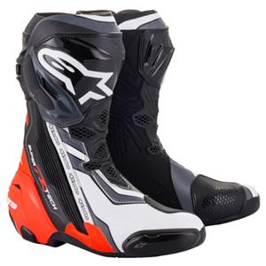 ALPINESTARS Supertech R, Sport motorlaarzen, Zwart-Rood Fluo-Wit-Grijs