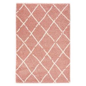 Boho&me Hoogpolig vloerkleed ruiten Artisan - roze|wit - 240x340 cm