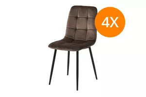 WOONENZO Eetkamerstoel Elise - velvet - bruin - set van 4