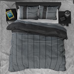 sleeptimeelegance Flanellen Dekbedovertrek Kees - Tweepersoons (200x200 cm) - Grijs & Antraciet - Dessin: Strepen - Sleeptime Elegance - 