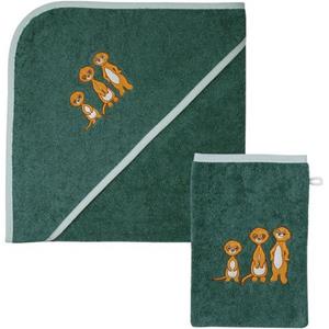 Wörner Handtuch Set "Erdmännchen Kapuzenbadetuch 100/100 mit Waschhandschuh", Spar-Set, 2 tlg., Frottier, mit süßer Stickerei Erdmännchen