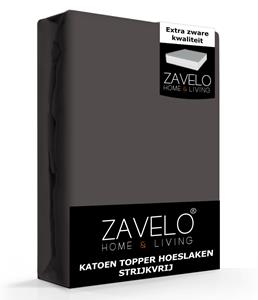 Zavelo Katoen Topper Hoeslaken Strijkvrij Grijs-2-persoons (140x200 cm)