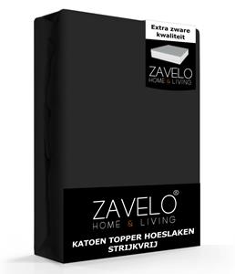 Zavelo Katoen Topper Hoeslaken Strijkvrij Zwart-2-persoons (140x200 cm)