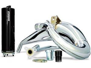 Voca Racing Uitlaat VOCA Cross verchroomd 50/70cc Zwarte demper voor Aprilia RX, SX, Derbi Senda