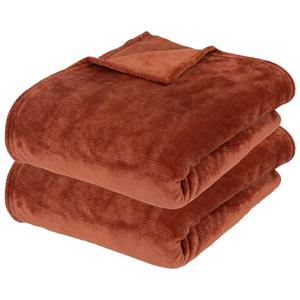 Atmosphera Fleece dekens/fleeceplaids - 2x - terracotta - 180 x 230 cm - polyester - bankdeken -