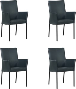 ShopX Leren eetkamerstoel comfort met armleuning, blauw leer, blauwe keukenstoelen