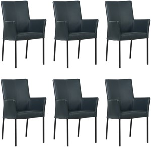 ShopX Leren eetkamerstoel comfort met armleuning, blauw leer, blauwe keukenstoelen