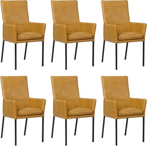 ShopX Leren eetkamerstoel royal met armleuning, bruin leer, bruine keukenstoelen