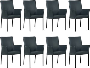 ShopX Leren eetkamerstoel comfort met armleuning, blauw leer, blauwe keukenstoelen
