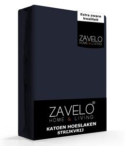 Zavelo Hoeslaken Katoen Strijkvrij Navy-2-persoons (140x200 cm)