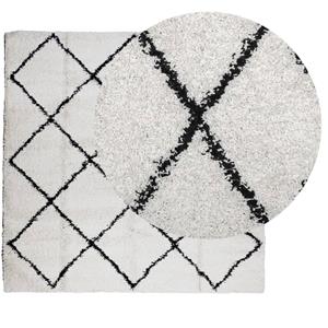 vidaXL Vloerkleed shaggy hoogpolig modern 120x120 cm crème en zwart