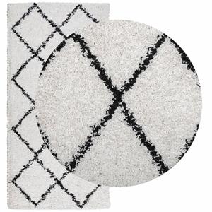 vidaXL Vloerkleed shaggy hoogpolig modern 100x200 cm crème en zwart