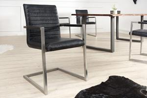 Invicta Interior Industriële sledestoel LOFT antiek zwart met armleuning RVS frame - 37079
