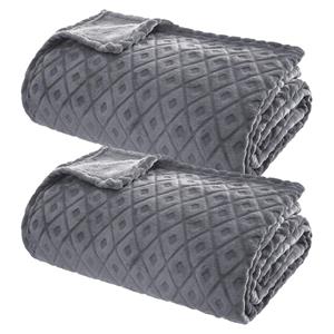 Atmosphera Plaid/bank deken Monnet - 2x - betongrijs - 180 x 230 cm - polyester fleece - ruitmotief -