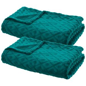 Atmosphera Plaid/bank deken Monnet - 2x - mediteraan blauw - 180 x 230 cm - polyester fleece - ruitm -