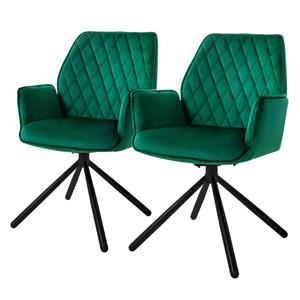 2x Esszimmerstuhl mit Arm-& Rückenlehne, Dunkelgrün, aus Samt, drehbar - Ml-design