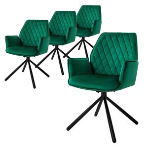 4x Esszimmerstuhl mit Arm-& Rückenlehne, Dunkelgrün, aus Samt, drehbar - Ml-design