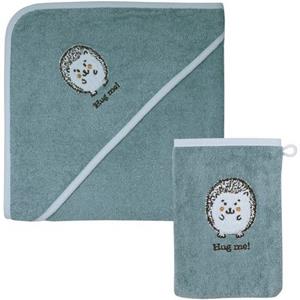 Wörner Handtuch Set "Igel blau Kapuzenbadetuch 100/100 mit Waschhandschuh", (Spar-Set, 2 St.)