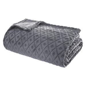 Atmosphera Plaid/bank deken Monnet - betongrijs - 180 x 230 cm - polyester fleece - ruitmotief -