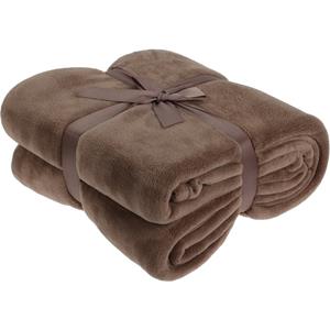 H&S Collection Polyester fleece deken/dekentje/plaid 180 x 230 cm bruin -