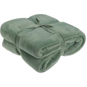 H&S Collection Polyester fleece deken/dekentje/plaid 180 x 230 cm olijfgroen -