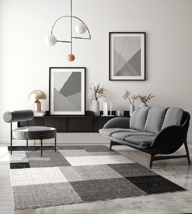 Merinos Vloerkleed Thales, modern, laagpolig, voor woonkamer, slaapkamer, contour, geometrische patronen, geruit, grijs-80x140 cm