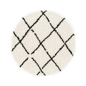 Boho&me Rond hoogpolig vloerkleed ruiten Habitat - wit|zwart - 80 cm